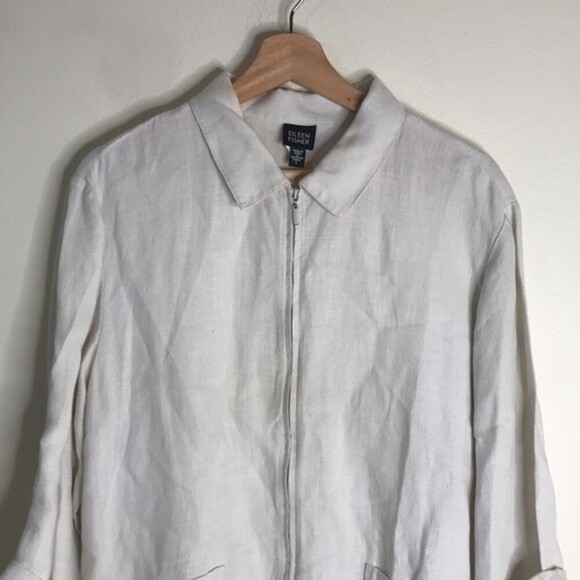 Eileen fisher ladies 100% Irish linen zip up light weight jacket size large - Picture 2 of 10